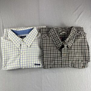 Chaps Shirt Mens L Plaid Long Sleeve Button Up Preppy Green Yellow Top Lot of 2